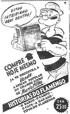 Figura 3 : Anúncio da edição de 1945 do álbum com as charges de Molas, lança dúvidas sobre o aumento do preço: inflação ou valorização do produto. O destaque ajuda a supor que a edição do ano anterior fosse mais simples em acabamento e número de páginas. Neste anúncio, as informações valorizam as 64 páginas, capa de cartolina em quatro cores. Há de se ressaltar também que o anúncio ocupa um espaço muito maior em relação ao álbum de 1944. JS, 21 de março de 1946. Pág. 3.