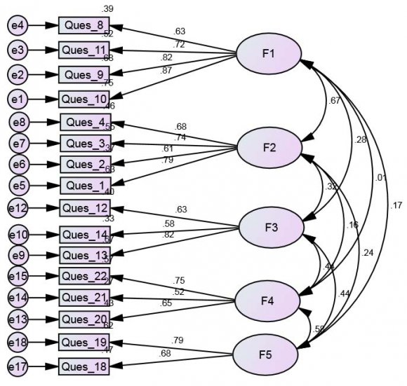 The construct reliability for all factors is above 0.70 in the measurement model exceeded 0.70, which identified as an acceptable threshold (Hair et al. 1998). Note: F1=Customer Service, F2=Availability of variety & junk food, F3= Maintenance of privacy, F4=Brand name, F5=Availability ready-made food.