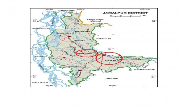 Figure 1: Map of the surveyed district of Bangladesh indicating surveyed Upazila within the circle