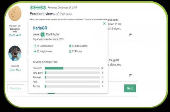 Figure 3: Online review for a sunset restaurant in Phuket The volume of up-to-date contributions in combination with the seniority of the members affected the valence of messages. The Pe-WOM of older members for 32 sunset restaurants in Pattaya, 142 in Koh Samui, 256 in Phuket and 154 in Krabi have received a large number of votes from the other travelers. The rating scores and timeliness of the e-WOM have strengthened brand awareness regarding certain sunset restaurants. More than 67% of the dining establishments in Krabi and Phuket and about 54% in Pattaya and Koh Samui have almost doubled the number of 'helpful votes' they received in 2017, increasing the likability of their brands. This finding is in line with previous research, suggesting the fundamental role of online environments in creating strong psychological bonds between the users of a platform and the social media