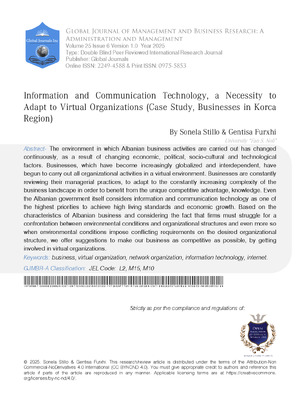 Information and communication technology, a necessity to adapt to virtual organizations  (Case study, businesses in Korca Region)