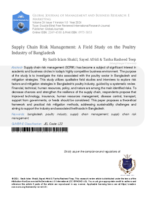 Supply Chain Risk Management: A Field Study on the Poultry Industry of Bangladesh