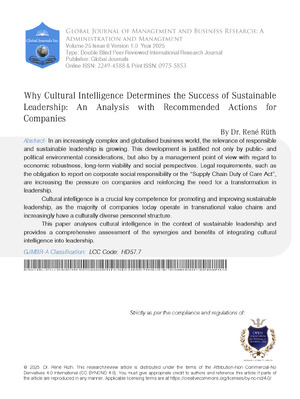 Why Cultural Intelligence Determines the Success of Sustainable Leadership: An Analysis with Recommended Actions for Companies