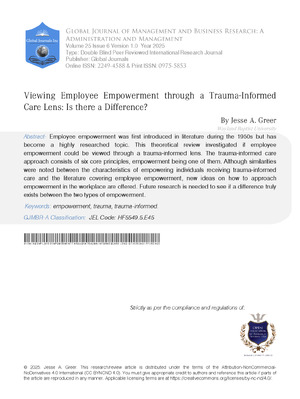 Viewing Employee Empowerment Through a Trauma-Informed Care Lens: Is there a Difference?