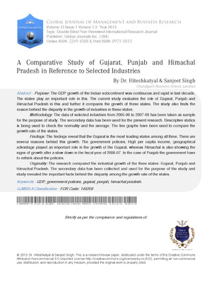 A Comparative Study of Gujarat, Punjab and Himachal Pradesh in Reference to Selected Industries