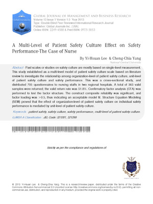 A Multi-Level of Patient Safety Culture Effect on Safety Performance-The Case of Nurse