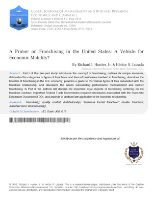 A Primer on Franchising in the United States: A Vehicle for Economic Mobility?