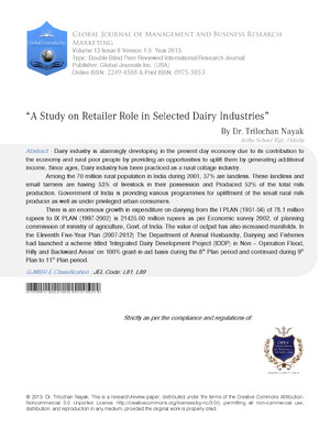 "A Study on Retailer Role in Selected Dairy Industries"