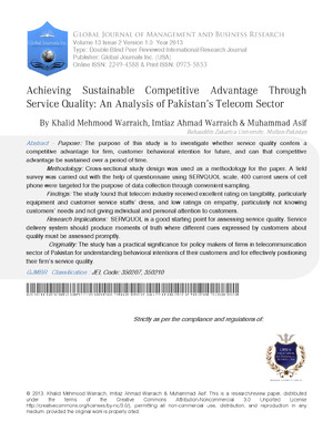 Achieving Sustainable Competitive Advantage Through Service Quality: An Analysis of Pakistan's Telecom Sector