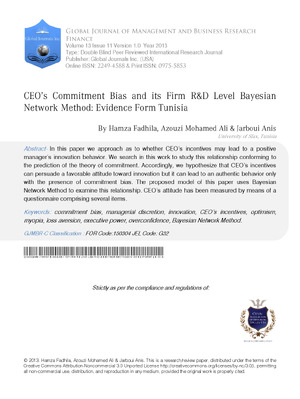 CEO's Commitment Bias and its Firm R&D Level Bayesian Network Method: Evidence Form Tunisia