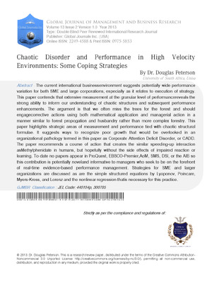Chaotic Disorder and Performance in High Velocity Environments: Some Coping Strategies