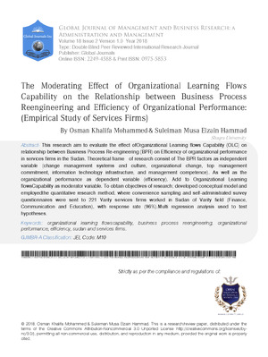 The Moderating Effect of Organizational Learning flows Capability on the Relationship between Business Process Reengineering and Efficiency of Organizational Performance: (EmpiricalStudy of Services Firms)
