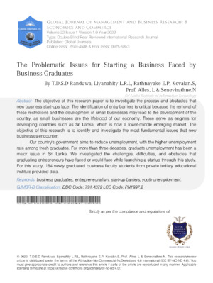The Problematic Issues for Starting a Business Faced by Business Graduates
