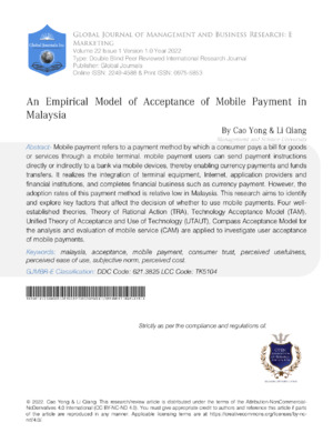 An Empirical Model of Acceptance of Mobile Payment in Malaysia