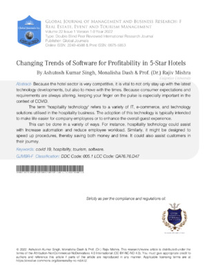 Changing Trends of Software for   Profitability in 5-Star Hotels