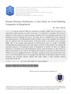 Human Resource Disclosure: A Case Study on Listed Banking Companies in Bangladesh