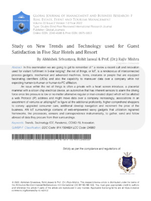 Study on New Trends and Technology used for Guest Satisfaction in Five Star Hotels and Resort