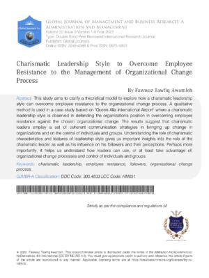 Charismatic Leadership Style to Overcome Employee Resistance to the Management of Organizational Change Process