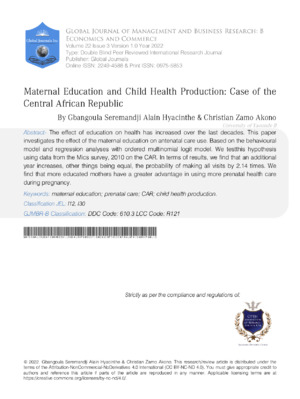 Maternal Education and Child Health Production: Case of the Central African Republic