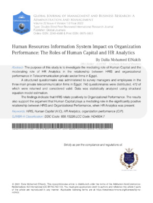 Human Resources Information System Impact on Organization Performance: The Roles of Human Capital and HR Analytics