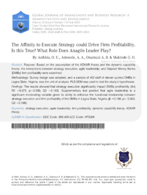 The Affinity to Execute Strategy Could Drive Firm Profitability. Is This True? What Role Does an Agile Leader Play?