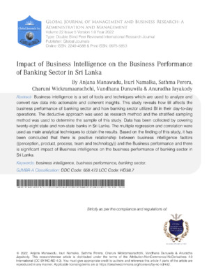 Impact of Business Intelligence on the Business Performance of the Banking Sector in Sri Lanka