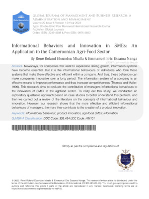Informational Behaviors and Innovation in SMEs: An Application to the Cameroonian agri-Food Sector