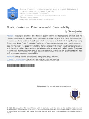 Quality Control and Entrepreneurship Sustainability