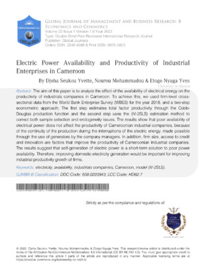 Electric Power Availability and Productivity of Industrial Enterprises in Cameroon