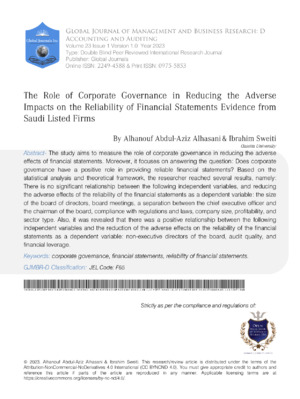 The Role of Corporate Governance in Reducing the Adverse Impacts on the Reliability of Financial Statements Evidence from Saudi Listed Firms