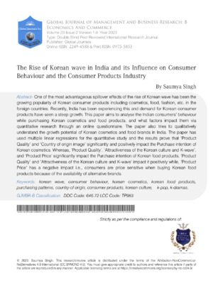 The Rise of Korean wave in India and its Influence on Consumer Behaviour and the Consumer Products Industry