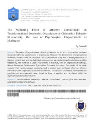The Mediating Effect of Affective Commitment on Transformational Leadership-Organizational Citizenship Behavior Relationship: The Role of Psychological Empowerment as Moderator