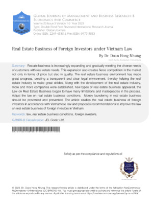 Real Estate Business of Foreign Investors under Vietnam Law