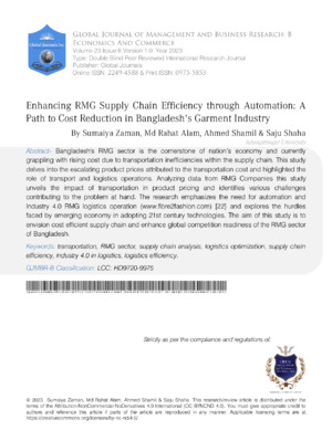 Enhancing RMG Supply Chain Efficiency through Automation: A Path to Cost Reduction in Bangladeshs Garment Industry