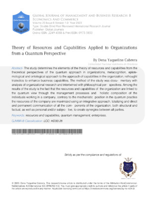 Theory of Resources and Capabilities Applied to Organizations from a Quantum Perspective