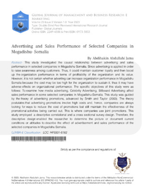 Advertising and Sales Performance of Selected Companies in Mogadishu- Somalia