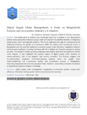 Digital Supply Chain Management: A Study on Bangladeshi Fashion and Accessories Industry's E-retailers.