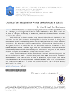 Challenges and Prospects for Women Entrepreneurs in Tunisia