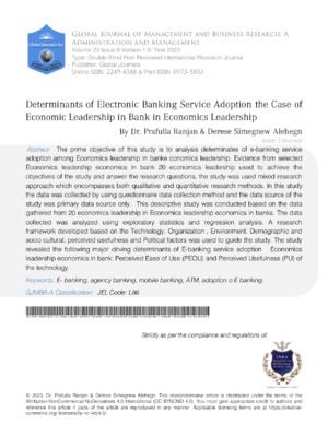 Determinants of Electronic Banking Service Adoption the Case of Economic Leadership in Bank In Economics Leadership