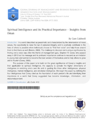 Spiritual Intelligence and its Practical Importance - Insights from Oman