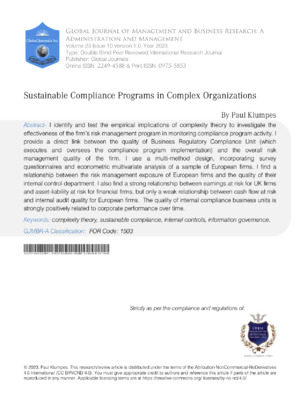 Sustainable Compliance Programs In Complex Organizations
