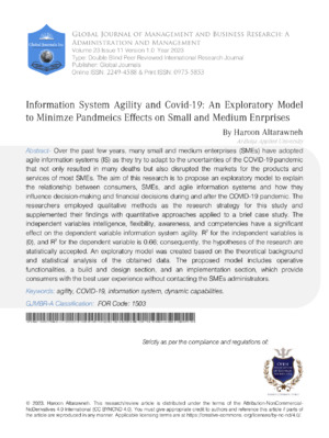 Information System Agility And Covid-19: An Exploratory Model to Minimze Pandmeics Effects On  Small and Medium Enrprises