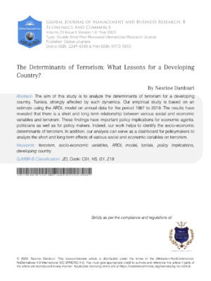 The Determinants of Terrorism: What lessons for a developing country?