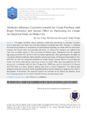 Attributes Influence Customers Towards Ice-Cream Purchase With Brand Preference And Income Effect On purchasing Ice Cream: An Empirical Study on Dhaka City