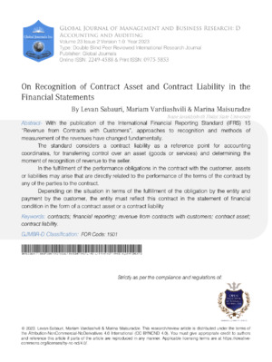 On Recognition of Contract Asset and Contract Liability in the Financial Statements