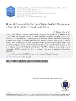 Financial Crises and the Success of Global Portfolio Management: A Study of  the Middle East and North Africa