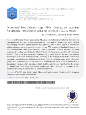 Consumers Food Delivery Apps (FDAs) Continuance Intention: An Empirical Investigation using the Extended UTAUT2 Model