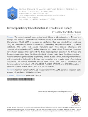 Reconceptualizing Job Satisfaction in Trinidad and Tobago