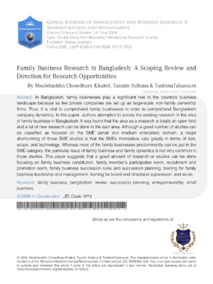 Family Business Research in Bangladesh: A Scoping Review and Direction for Research Opportunities