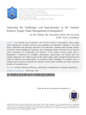 Analyzing the Challenges and Opportunities in the Tannery Industry Supply Chain Management in Bangladesh